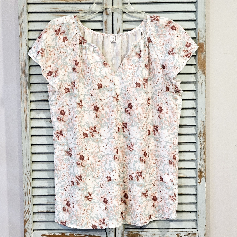 SIMPLEFUN BOHO ROMANCE FLUTTER SLEEVE TOP Womens M Multi Floral Soft Girl Blouse
